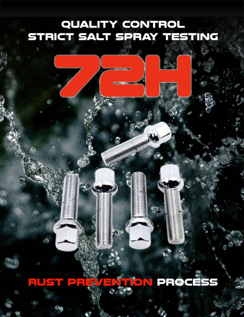 Veritek Performance Set of 20 Veritek 14x1.5mm 2.75 Inch 45mm Shank Length 17mm Hex Chrome R12 Ball Seat Wheel Lug Bolts for Mercedes Mercedes S CL Class Sedans & GL GLK ML SUV Factory Wheels - Image 5
